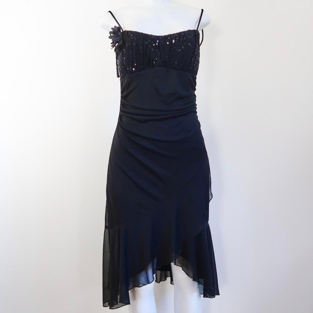 ruby rox black sequin asymmetrical cocktail dress